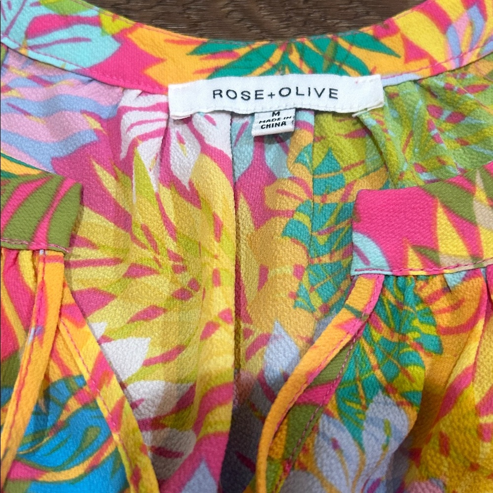 Rose & Olive Vibrant Leaf Print Blouse - Picture 5 of 7